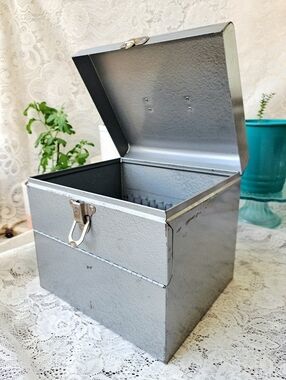 Vintage Metal Storage Case Modified Film Reel Chest w Latch Industrial Retro